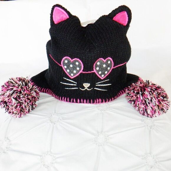 Joe Boxer black/pink kitty muff knit cap - Picture 1 of 4